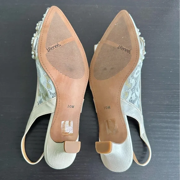 J. Reneé Strovanni Ivory/Gold Floral Pearl Ornament Slingback Pumps - Picture 5 of 6